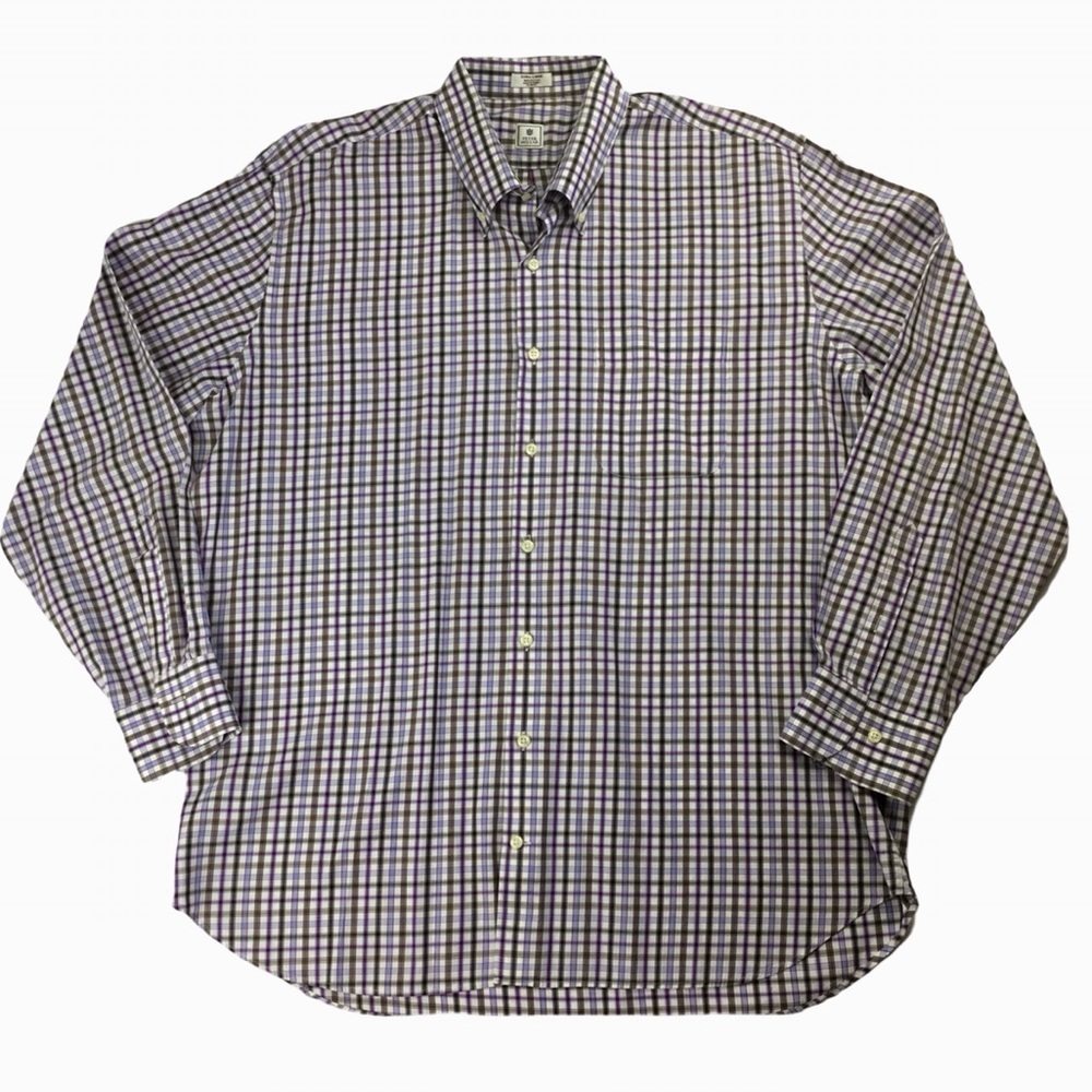 𝅺Peter Millar Pebble Beach Button Down in Brown, Purple & Black Gingham. XL